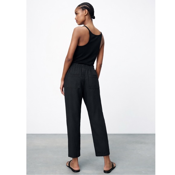 ZARA Black Drawstring Pants Relaxed Fit Cropped Minimalist Casual Size S - Picture 7 of 10